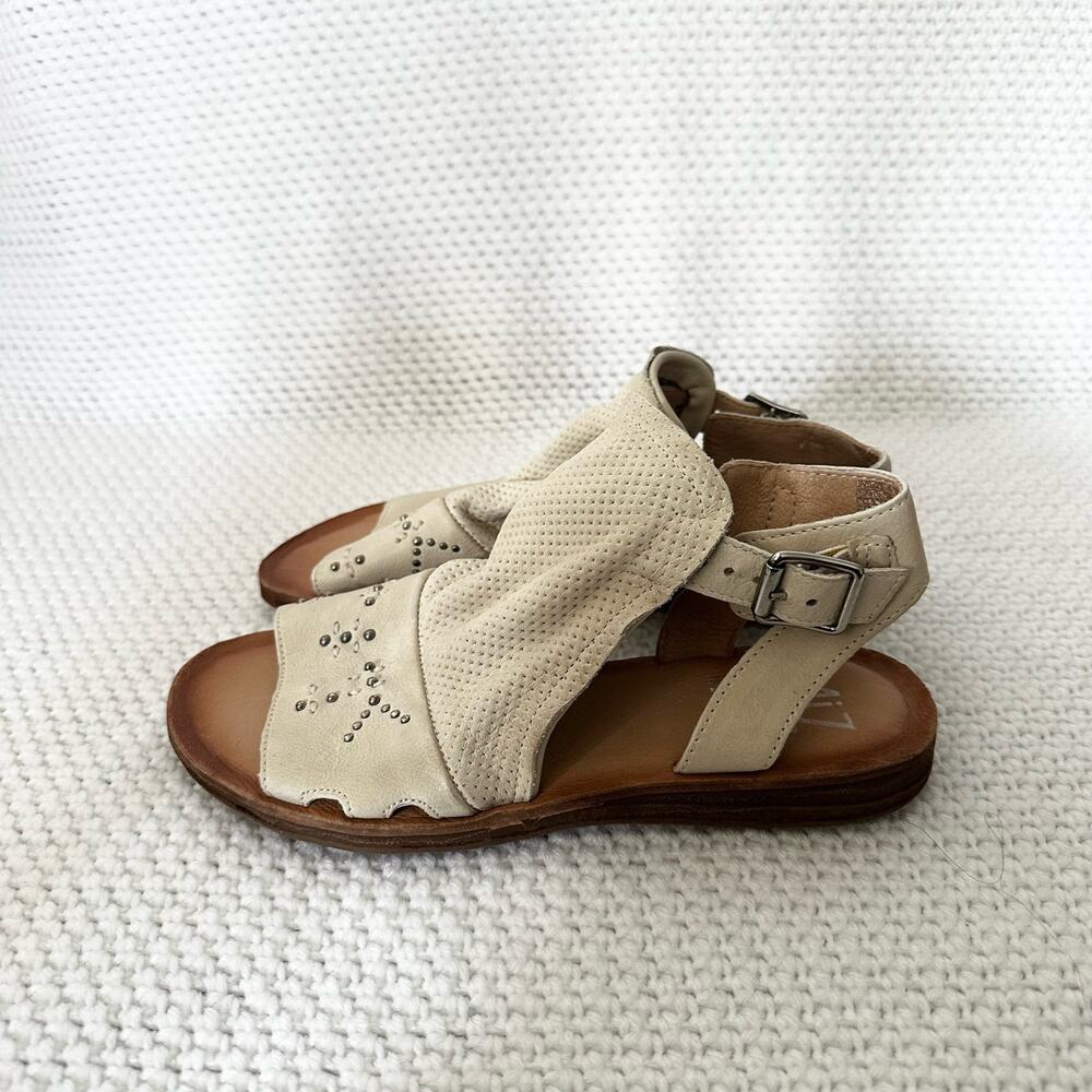 Miz Mooz NYC Fifi Beige Cream Boho Leather Open Toe Cut Out Sandals Studded 38 - Picture 6 of 11